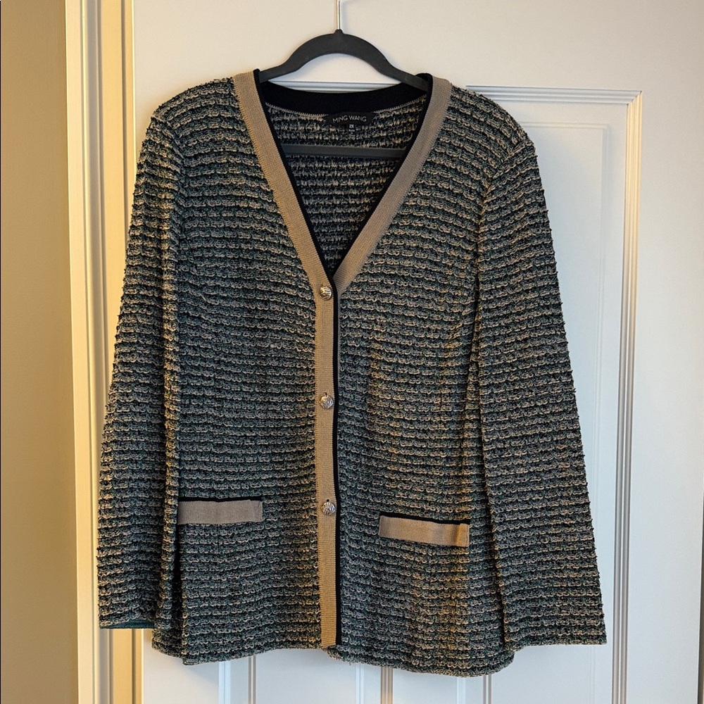 Ming Wang Black/ Tan/ Green Sweater Jacket